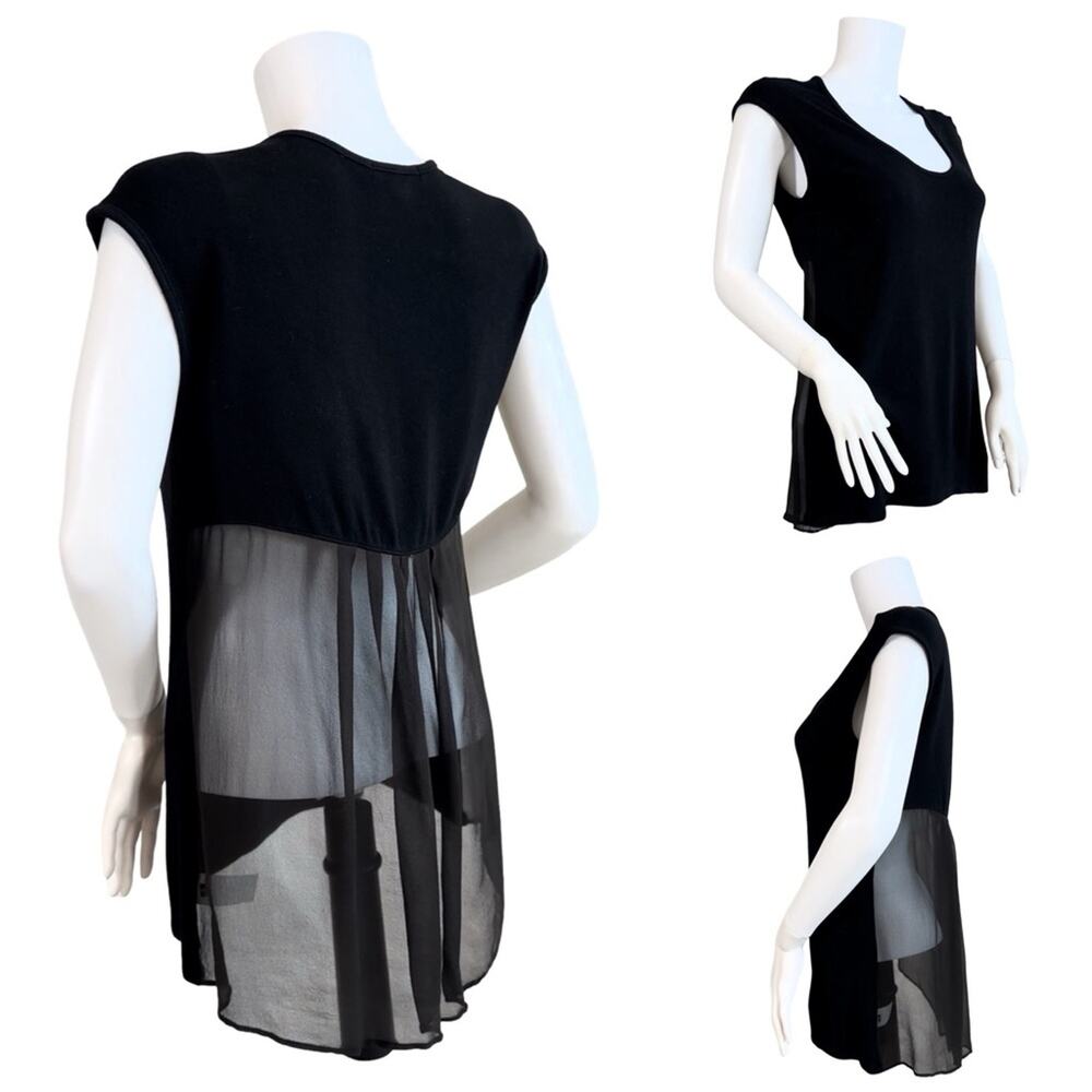 Red Haute Black Sheer Back Panel Cap Sleeve Tunic Top SZ M $89